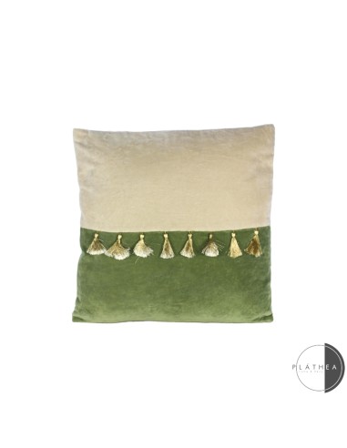 TESSILE: vendita online CUSCINO VERDE/BIANCO NAPPE ORO 45X45CM VELLUTO in offerta