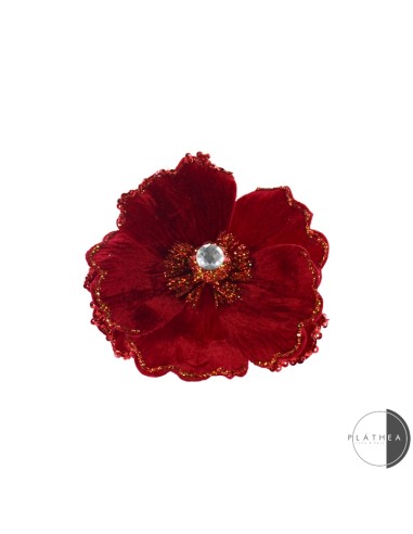 FIORI: vendita online MAGNOLIA ROSSA D15CM CON CLIP POLIESTERE in offerta