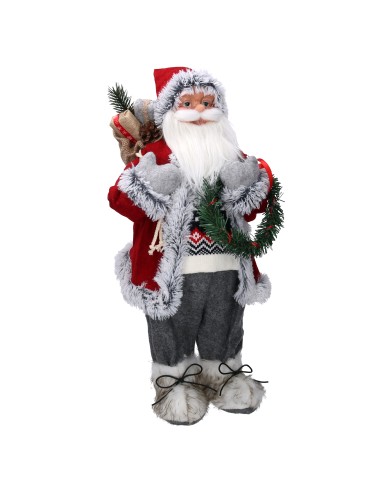 OGGETTISTICA NATALE: vendita online BABBO NATALE 619085 TESSUTO GRIGIO/ROSSO CON GHIRLANDA 65CM in offerta