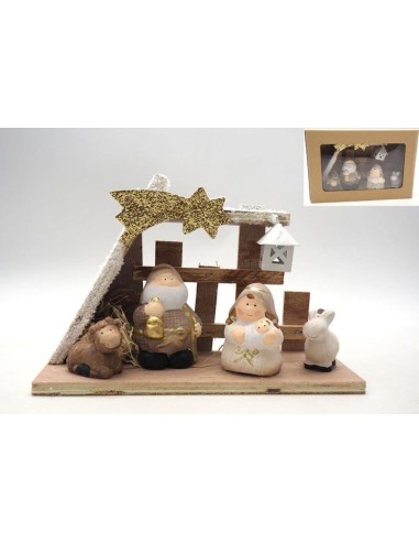 OGGETTISTICA NATALE: vendita online NATIVITA' CERAMICA 13X21X7,5CM IN CAPANNA LEGNO in offerta