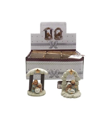 PERSONAGGI PRESEPE: vendita online NATIVITA' PICCOLA SU BASE PIETRE CON STELLA 8X6,5X4CM ASSORTITO in offerta