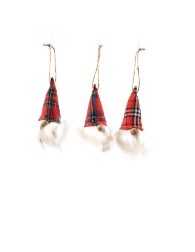 SFERE E PENDAGLI: vendita online PENDENTE BABBO NATALE TARTAN 7X7X13CM ASSORTITO in offerta