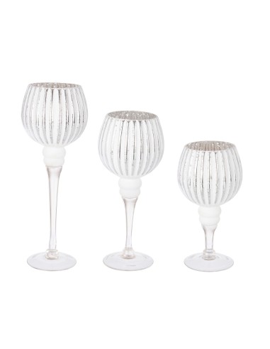 PORTACANDELE E CANDELIERI: vendita online Set di 3 Portacandele Sheila Calice in Argento, Decorazione Elegante per Aggiungere...