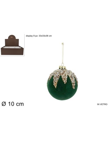 SFERA 041617 VETRO 10CM VELLUTO C/PERLE VERDE