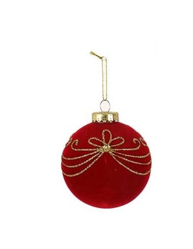 SFERA 10CM FLOCCATA ROSSA GLITTER ORO (0102)