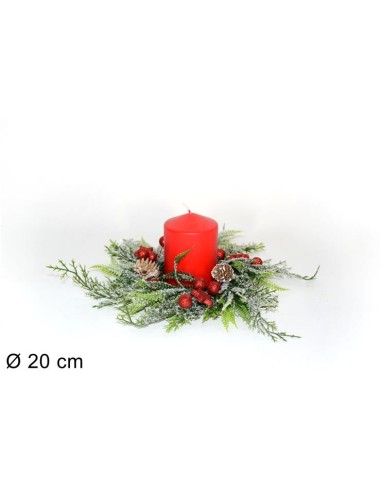 GIROCANDELA STELLE/BACCHE ROSSO 20CM (0120)