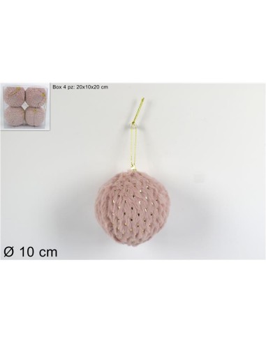 CONF 4 SFERE 10CM PELLICCIA ROSA/ORO (0420)