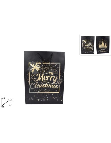 BUSTA REGALO 02270 NERA MERRY CHRISTMAS 45X33X10CM (0060)