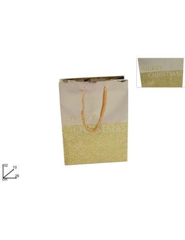 BUSTA REGALO 04311 ORO MERRY CHRISTMAS 32X26X10CM (0053)