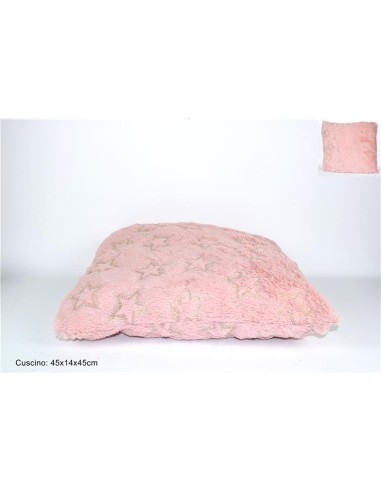 CUSCINO 45X45CM PELLICCIA ROSA C/STELLE ORO 124-2-1 PINK W/STARS@