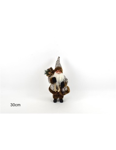 BABBO NATALE CON CAPPOTTO PELLICCIA 30CM LENTERNA E PACCHI