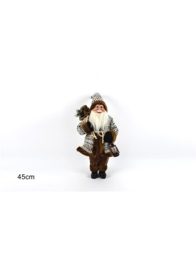 BABBO NATALE CAPPOTTO PELLICCIA 45CM LANTERNA E PACCHI