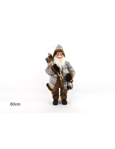 BABBO NATALE C/CAPPOTTO PELLICCIA, LANTERNA,PACCHI DONO 60CM JHF4024-6