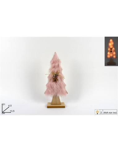 ALBERO LEGNO CON PELLICCIA 31CM LUCI ROSA