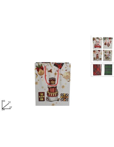 BUSTA REGALO NATALIZIA C/DECORO SCOZZESE 4ASS 27X33X12(V1-2404)V1-2104