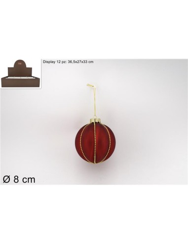 SFERA VETRO 8CM ROSSA OPACO C/FILO PERLINE ORO