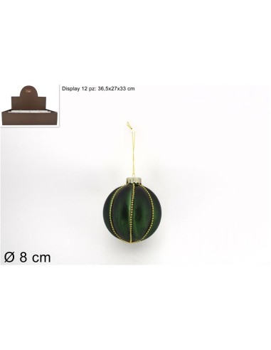 SFERA VETRO 8CM VERDE OPACO C/FILO PERLINE ORO