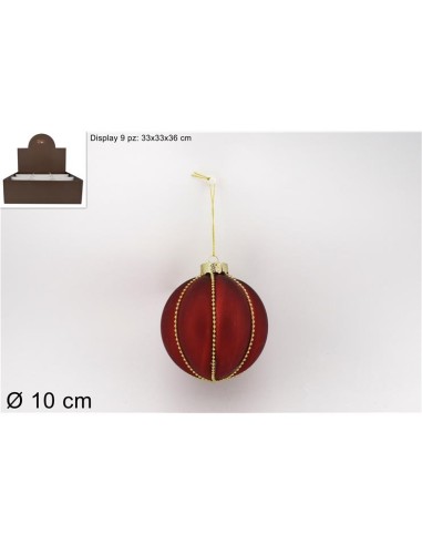 SFERA VETRO 10CM ROSSA OPACO C/FILO PERLINE ORO