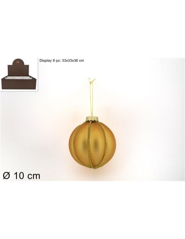 SFERA VETRO 10CM ORO OPACO C/FILO PERLINE ORO