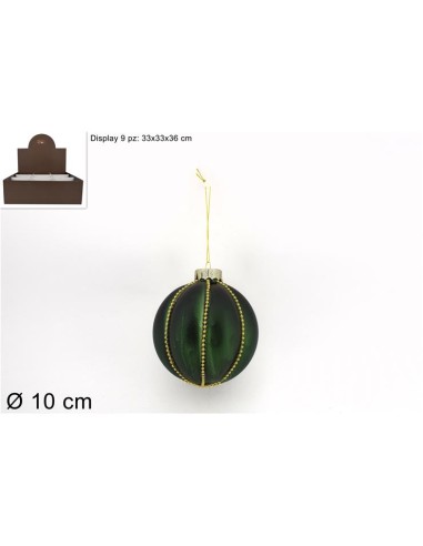 SFERA VETRO 10CM VERDE OPACO C/FILO PERLINE ORO