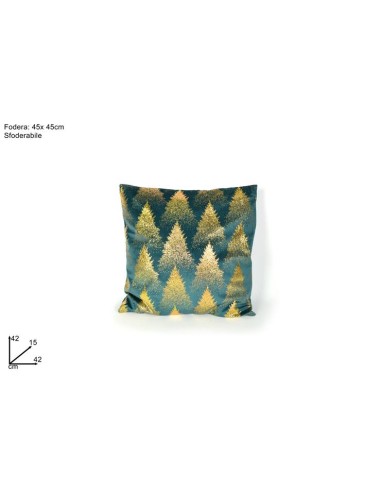 CUSCINO VELLUTO VERDE 45X45CM ALBERI ORO