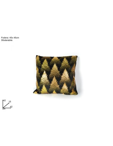 CUSCINO VELLUTO NERO 45X45CM ALBERI ORO