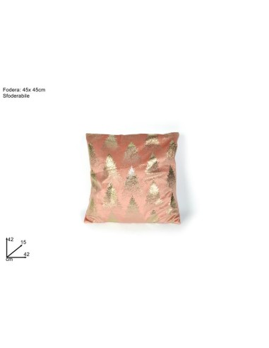 CUSCINO VELLUTO ROSA 45X45CM ALBERI ORO