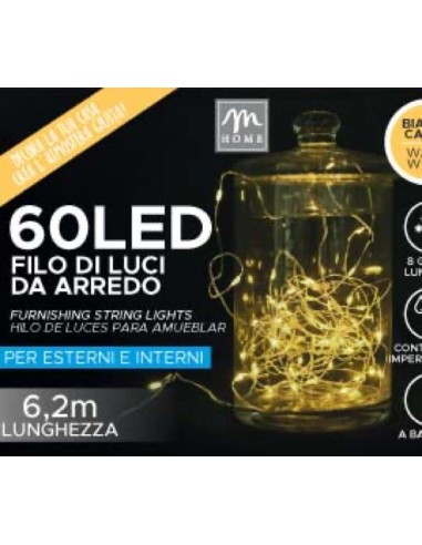 FILO 60 LED BIANCO CALDO A BATTERIA DA ESTERNO CON 8 GIOCHI