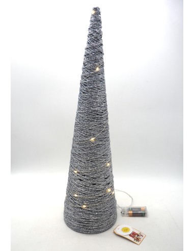 ALBERO CONO ARGENTATO 60X16CM CON LUCI LED