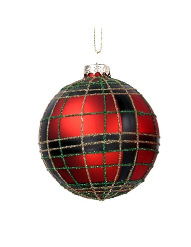 SFERA VETRO 8CM TARTAN ROSSO