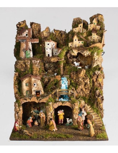 PRESEPE CM. 52x45x65 CON NAT. CM.10, LUCI, MULINO A VENTO