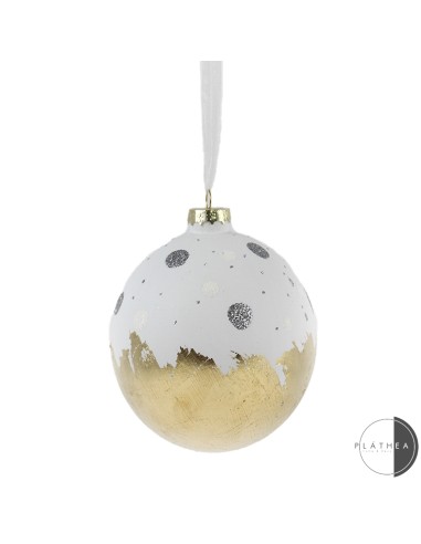 SFERA VETRO 12CM BIANCO/ORO