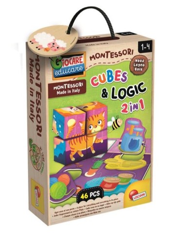 Lisciani Giochi Montessori Cubi e Logica 3 in 1, Cubi in Legno e Puzzle Animali | shop in casa