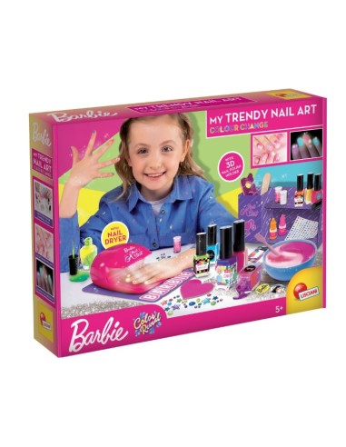 Lisciani Giochi Barbie My Nail Art Machine Colour Change, Kit per Creare Smalti con Macchina Asciuga e Porta Oggetti Personalizz