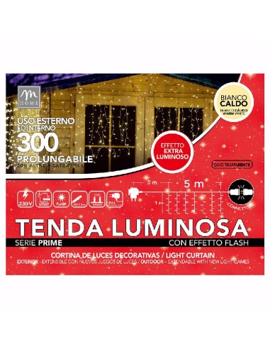 TENDA 300 LED COLORE BIANCO CALDO CON FLASH PROLUNGABILE DA ESTERNO