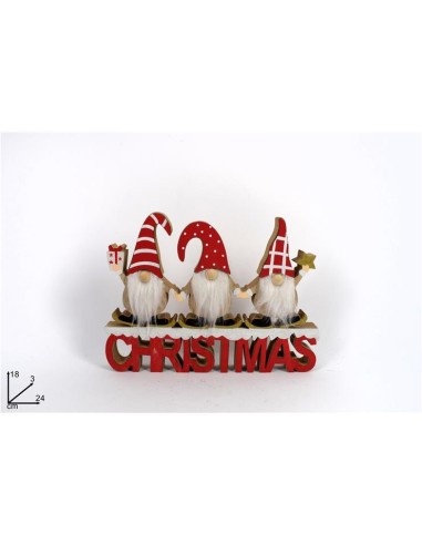 DECORAZIONE GNOMI DI NATALE SCRITTA CHRISTMAS LEGNO