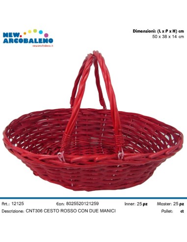 CESTO 12125 OVALE ROSSO 50X38X14 CON MANICI su Shop in Casa