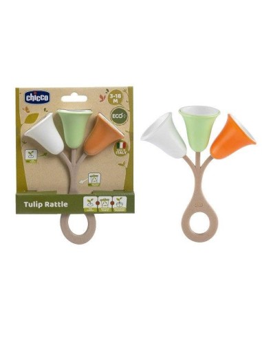 Sonaglio Tulipano Chicco - Gioco per Neonati in Plastica Riciclata e Bioplastica, 3-18 Mesi