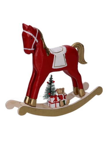 CAVALLO A DONDOLO LEGNO ORO/ROSSO H22CM su Shop in Casa