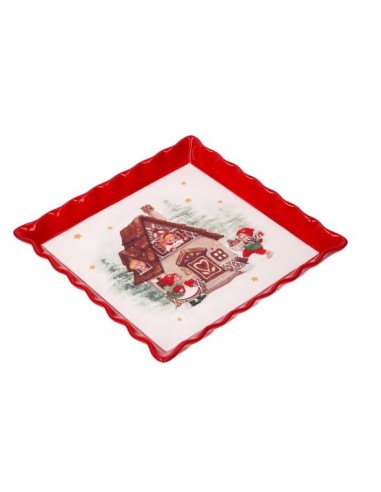 CENTROTAVOLA CERAMICA ROSSO/BIANCO 21X21CM DECORO NATALIZIO su Shop...