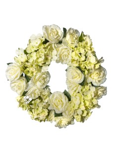 GHIRLANDA ROSE/HYDRANGEA D50CM BIANCO/VERDE su Shop in Casa