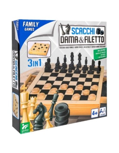 GIOCO 41160 SCACCHI DAMA E FILETTO LEGNO