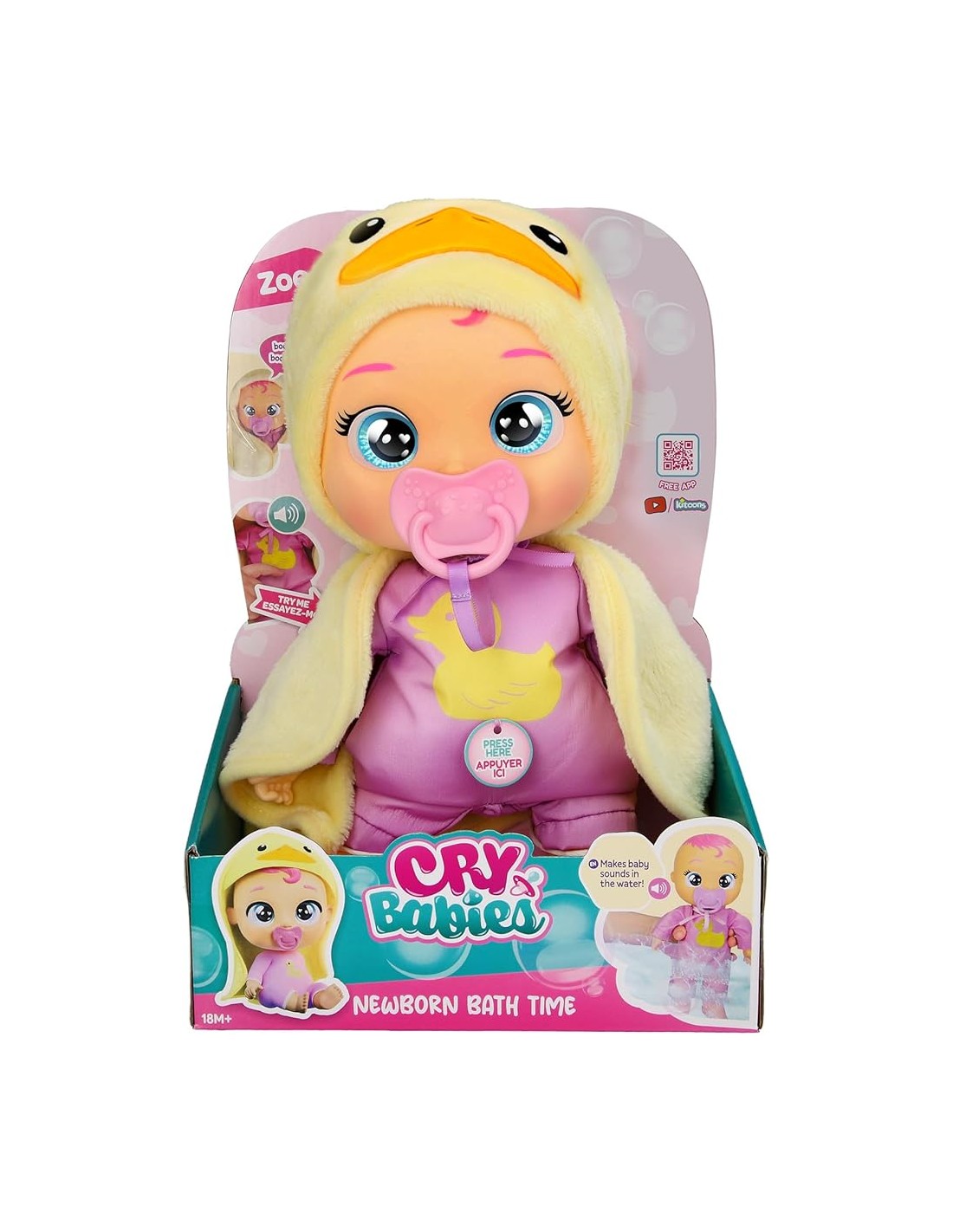 Cry Babies Newborn Bath Time Zoe, bambola che reagisce al bagno, gi...