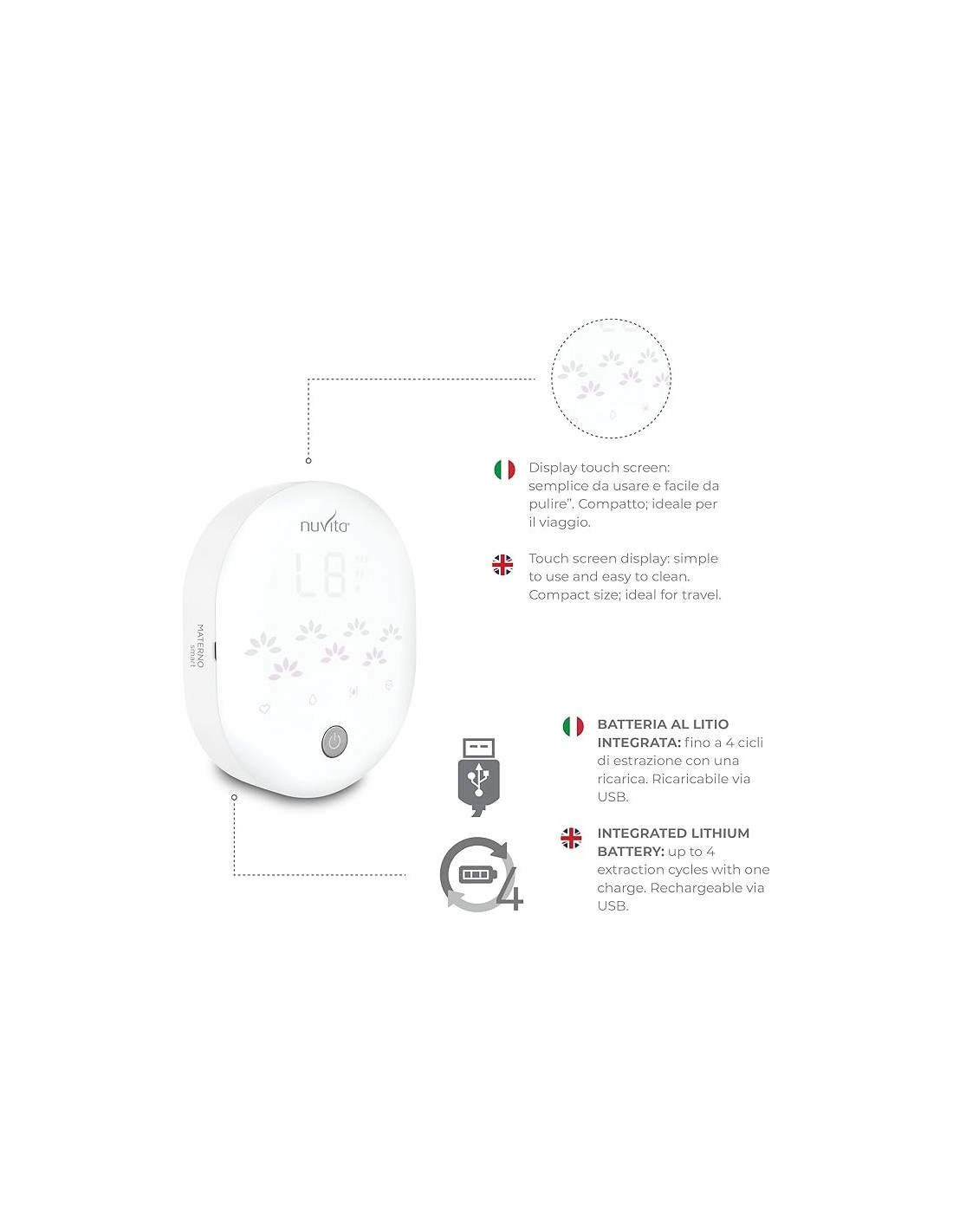 ACCESSORI: vendita online Nuvita 1287M Materno Smart - Tiralatte Elettrico 3 in 1 | Trasformabile in Doppio | 9 Livelli di In...