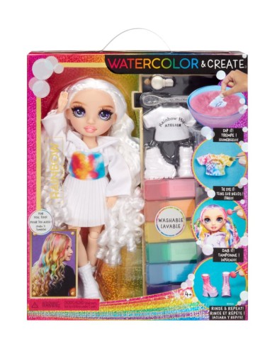 Rainbow High Watercolour & Create DIY Fashion Doll, Acquerelli e Kit Tie-Dye, Capelli Ricci e Occhi Viola | shop in casa