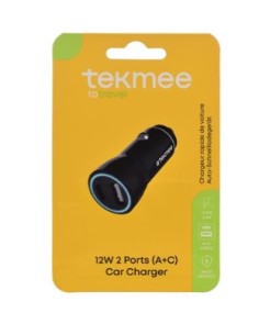 M - FOTO - ACCESSORI - BATTERIE: vendita online Tekmee Caricabatterie per auto nero a 2 porte USB Tipo A e Tipo C 12W in offerta