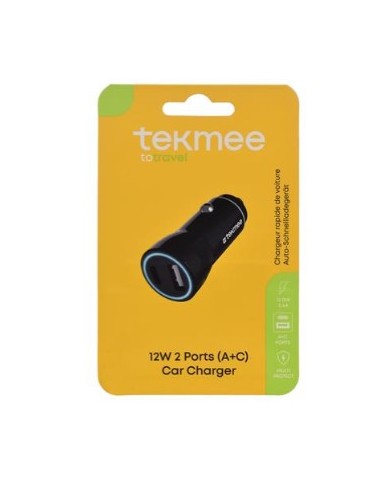 M - FOTO - ACCESSORI - BATTERIE: vendita online Tekmee Caricabatterie per auto nero a 2 porte USB Tipo A e Tipo C 12W in offerta