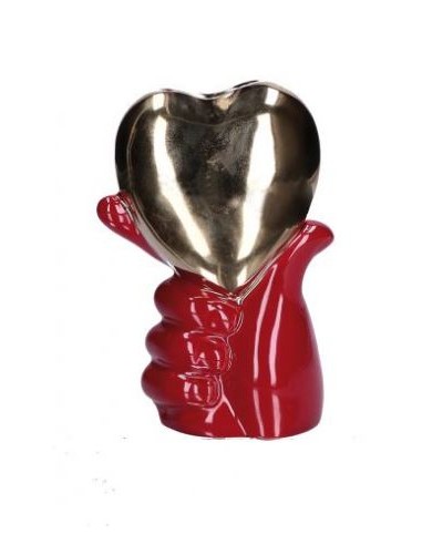 PENSAMI VASO CUORE IN MANO ROSSO ORO