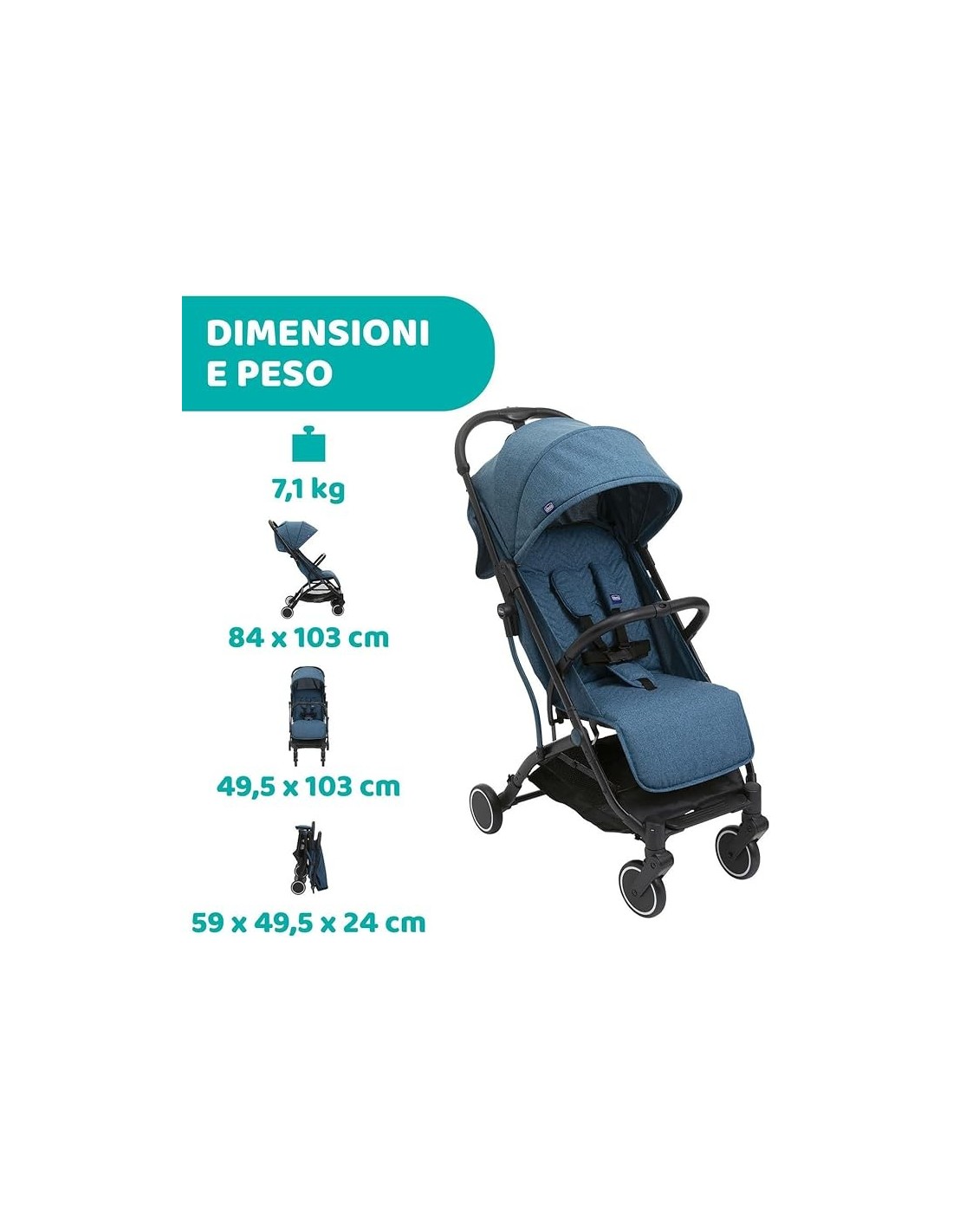 Passeggino Chicco Trolley Me – Leggero e Reclinabile, con Parapiogg...