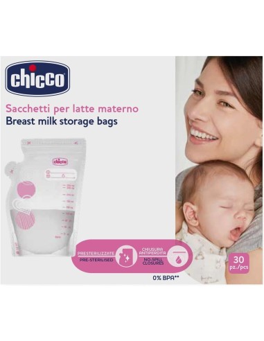 ACCESSORI: vendita online Chicco Sacche Latte Materno - Confezione da 30 Pezzi, 250 ml, Anti Perdita con Pratico Beccuccio in...